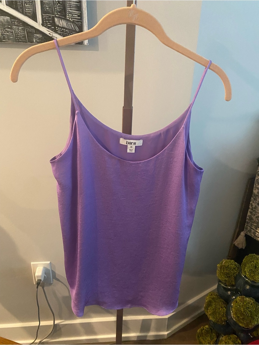 Bar III Dark Lavender Satin Cami Lined Tank Top